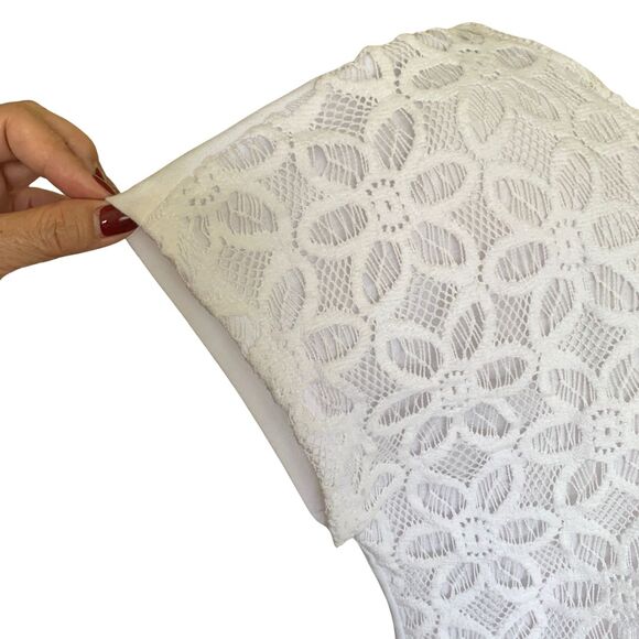 Alfred Dunner Women’s White Lace Short Sleeve Blouse Size M Floral Pattern Polye - Picture 3 of 9